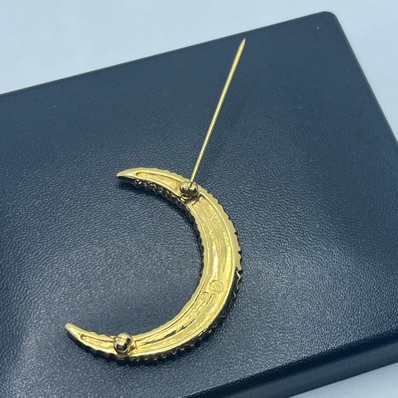 Swarovski gold tone clear rhinestone crescent moon brooch pin